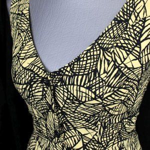 womens yellow black print WESTON WEAR sheath dress button down modern XS 2